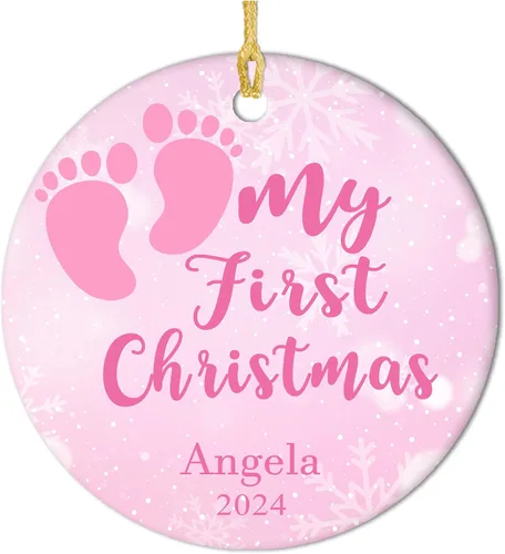 Vista 22 de Adornos personalizados para la primera Navidad del bebé 2024 con nombre y texto, adorno de elefante personalizado para bebés recién nacidos