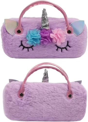 Vista 5 de JAVOedge Estuche rígido para niños, niñas, niños, carcasa rígida con asa y paños Peludo Púrpura