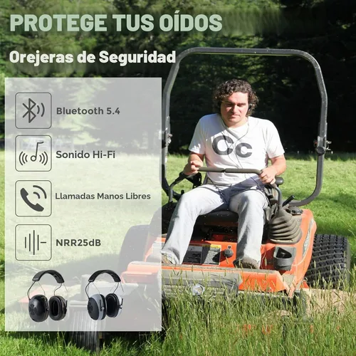 Vista 2 de Protección auditiva Bluetooth NRR 25dB Micrófono integrado, protección auditiva recargable con Bluetooth, auriculares con cancelación de ruido manos