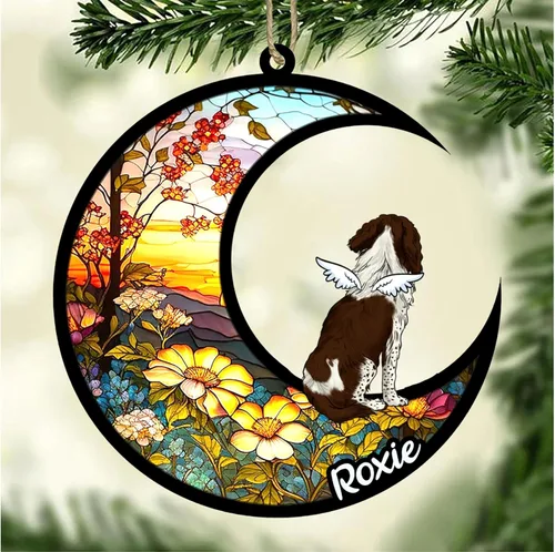 Vista 911 de LOVELYPOD Adorno de Navidad personalizado para perro Basset Hound (marrón) Basset Hound (marrón) adorno para atrapasoles de perro, razas de perros