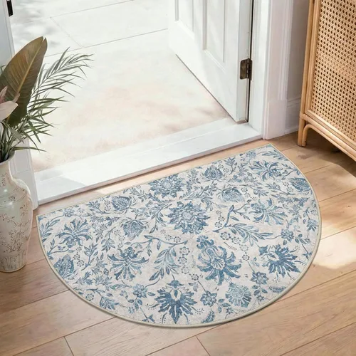 Vista 406 de jinchan Lima - Alfombra simétrica floral geométrica lavable, alfombra de entrada de medio círculo de 2 x 3, alfombra de media luna, suave y Azul