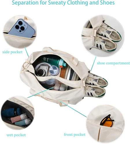 Vista 3 de Bolsa de gimnasio para mujer con separación para húmedo y seco, almacenamiento de zapatos, bolsa de viaje impermeable para gimnasio, natación, yoga