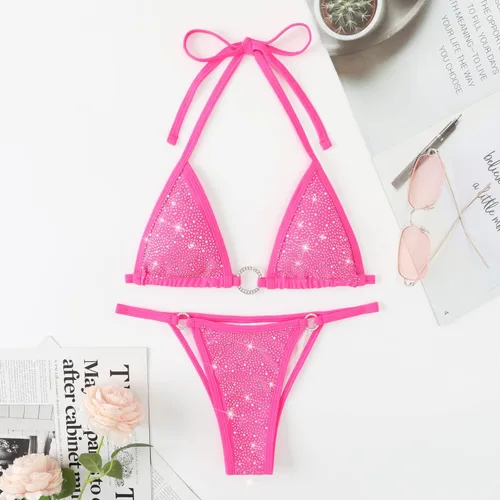 Vista 5 de Balasami Conjunto de traje de baño de 2 piezas con diamantes de imitación brillantes para mujer