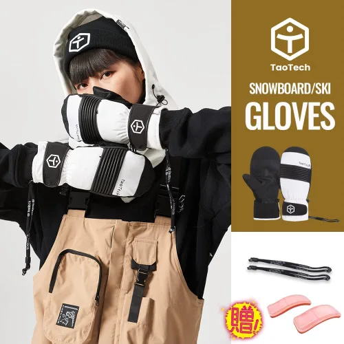 Vista 2 de TaoTech Mittens Gathered - Guantes de snowboard con protector de muñeca para hombre y mujer, guantes de esquí con protector impermeable, 5 dedos