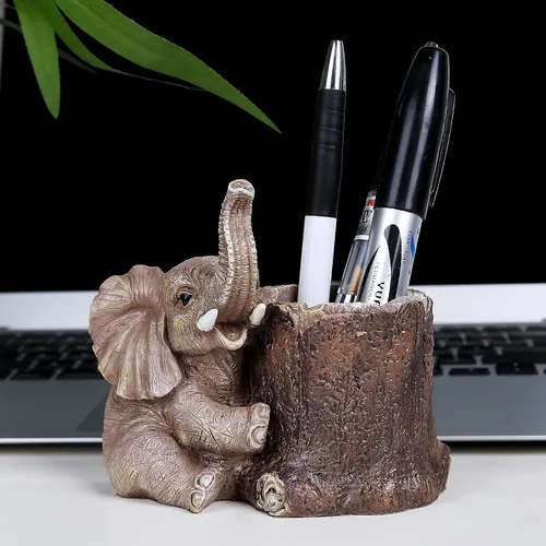 Vista 6 de Hodao Soporte para bolígrafo de elefante de resina, lindo organizador de escritorio de elefante, taza creativa para decoración de escritorio