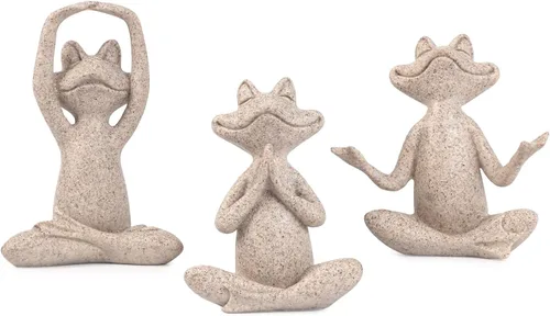 Vista 10 de Suoedd Juego de 3 figuras de rana negra para decoración de yoga, estatuas de yoga de rana para sala de estar moderna, mesa, oficina, estantería