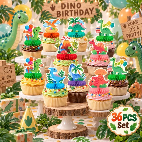 Vista 6 de 36pcs Dinosaur Cupcake Toppers
