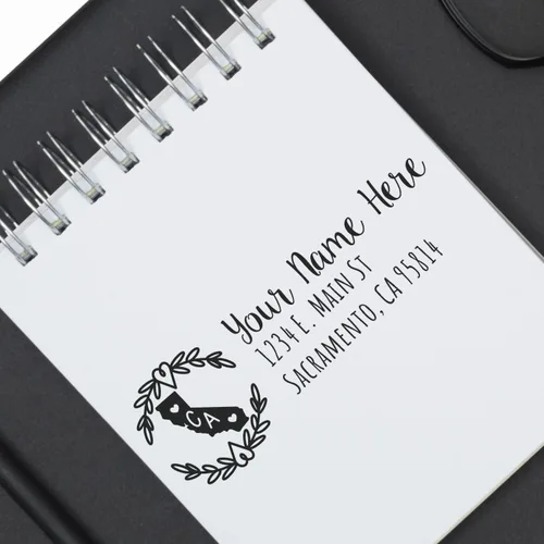 Vista 28 de State of Alabama Wreath Duo Hand Address Stamp - Personalized Rubber Stamp Montaje manual Duo