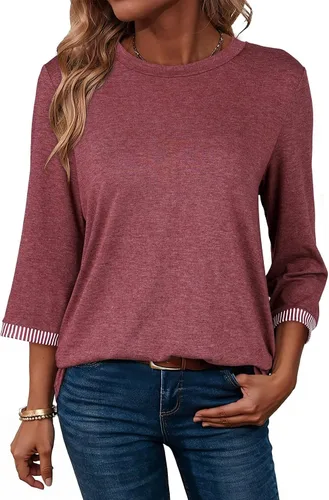 Vista 6 de Dokotoo - Camisas para mujer, ligeras, para verano, otoño, a la moda, manga 3/4, camisetas informales, blusas básicas Negro