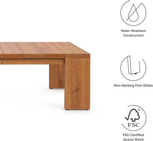Vista 11 de Modway Tahoe - Mesa de centro rectangular de madera de acacia para exteriores en color natural, ideal como mesa de centro de jardín o mesa de porche
