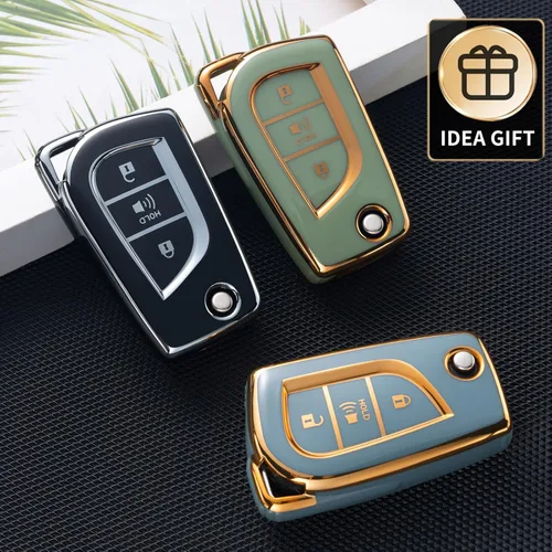 Vista 5 de Funda para llavero Toyota con cordón de cuero, funda protectora para llave de automóvil para Toyota Avalon Camry Corolla RAV4, protector de control