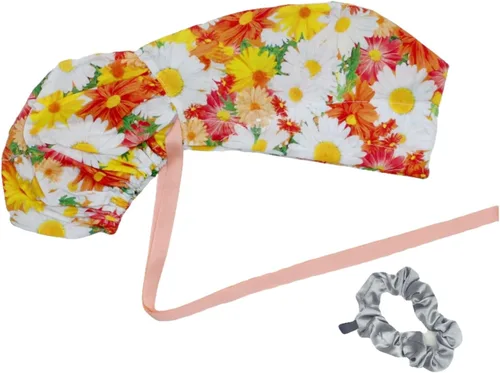 Vista 19 de Gorra médica con botones – Gorro de algodón con banda para el sudor, lazo trasero ajustable para cola de caballo