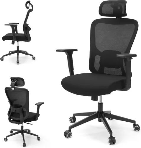 Vista 8 de Silla ergonómica de oficina de escritorio, silla de computadora de respaldo alto con reposabrazos giratorios 3D ajustables para mayor comodidad