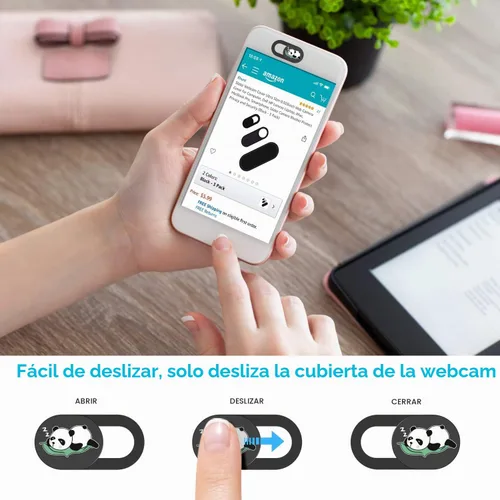Vista 4 de Funda deslizante para cámara de laptop, 0.02 pulgadas, ultradelgada, linda con diseño de panda, para MacBook Pro, laptops, smartphone, Mac, PC Negro