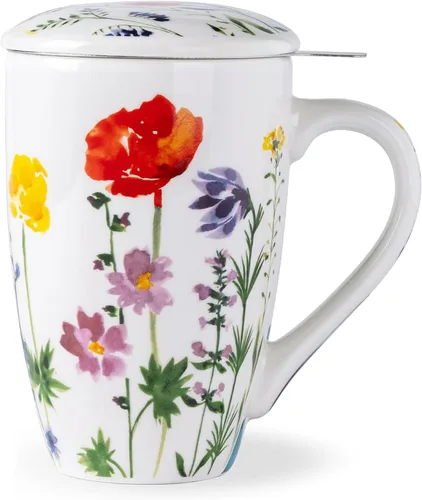 Vista 16 de AmorArc Taza de té de porcelana de 18 onzas con infusor y tapa, taza de té de hojas sueltas con colador de acero inoxidable, taza de café grande