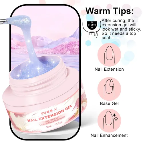 Vista 3 de NXJ INFILILA Gel de uñas de polietileno con purpurina, colores azul bebé, extensión de gel de poliéster para mejorar las uñas, engrosamiento