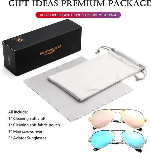 Vista 7 de AIEYEZO Gafas de sol polarizadas clásicas de aviador para hombres y mujeres, bisagra de resorte, marco de metal, protección UV400