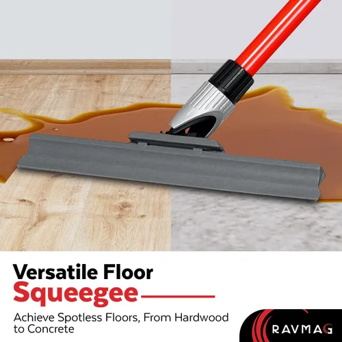 Vista 3 de Escobilla de Piso de Silicona con Mango Largo de 55 Pulgadas, Hoja de Silicona Fundida Única de 12 Pulgadas, Junta Giratoria de 360° - Escobilla