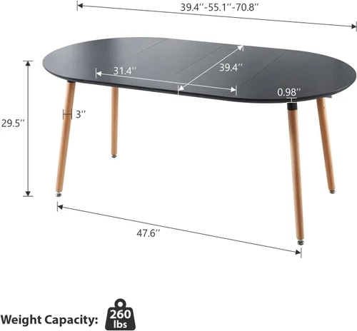 Vista 2 de Mesa de comedor redonda extensible para 4 y 6 pulgadas, mesa de comedor de madera de 39 a 70 pulgadas, mesa de cocina moderna para comedor, oficina