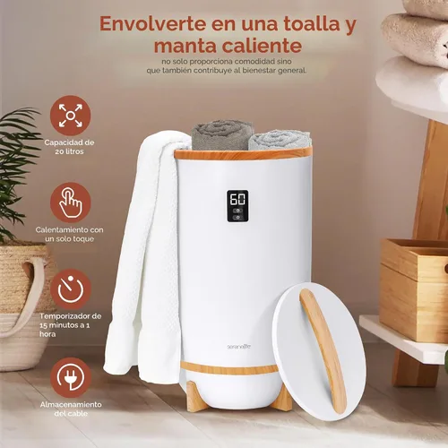 Vista 6 de SereneLife Calentador de toallas y mantas: calentador de toallas portátil de un solo toque para baño, soporte de disco fragante, anillo LED