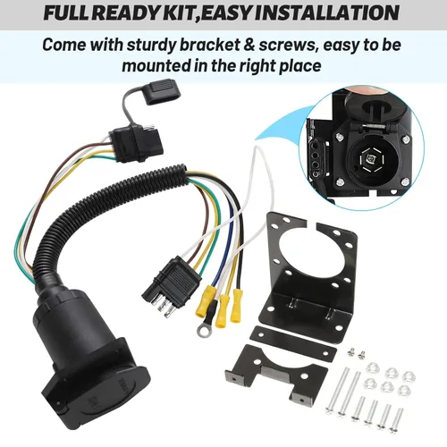Vista 8 de MECMO Multi-Tow - Arnés de cables para remolques de 4 vías planas a 7 vías con cuchillas y adaptador de remolque de 4 planos con cableado