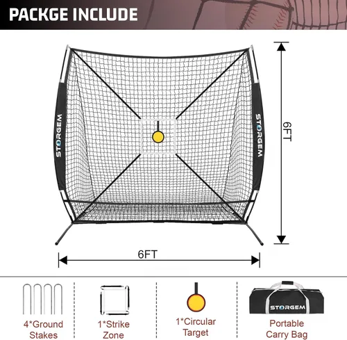 Vista 2 de Storgem 6'X6' Baseball Softball Practice Net, Portable Baseball Net for Batting, Hitting, Pitching and Fielding, with Carry Bag, Strike Zone and Bow