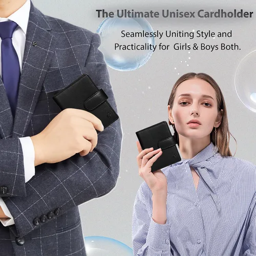 Vista 4 de STARHIDE Funda compacta de cuero genuino suave para tarjetas de crédito con fundas de plástico extraíbles 210 Negro