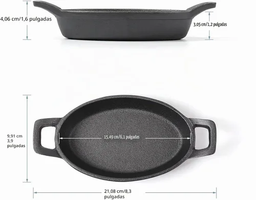 Vista 2 de HAWOK - Mini plato ovalado de hierro fundido de 6.1 pulgadas x 3.85 pulgadas, 8 onzas Negro02