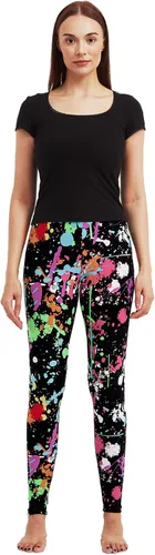 Vista 3 de sissycos - Leggings elásticos y suaves para mujer, con estampado salpicado artístico de neón y estilo de los años 80