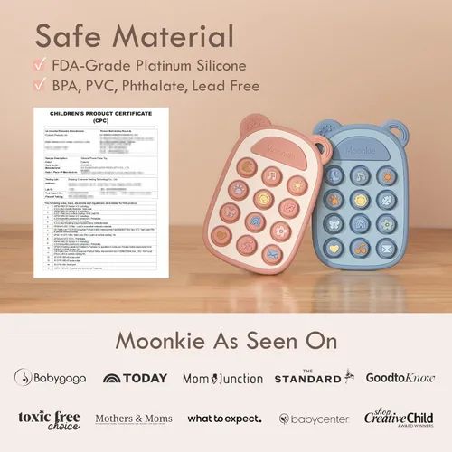 Vista 4 de Moonkie Juguetes de Dentición de Silicona con Forma de Teléfono para Bebé de 3 Meses+ Mordedor Suave Libre de BPA con Icono y Burbujas que