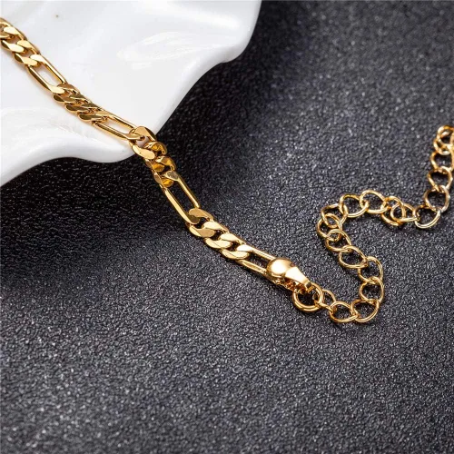 Vista 6 de Tobilleras con iniciales unisex, pulsera de eslabones cubanos chapadas en plata y oro de 18 quilates para mujeres y niñas, tobillera dorada