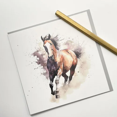 Vista 2 de Old English Co. Tarjeta de felicitación de caballo corriendo de acuarela para cumpleaños, bonita tarjeta de cumpleaños para mamá, nan, ella, tarjeta