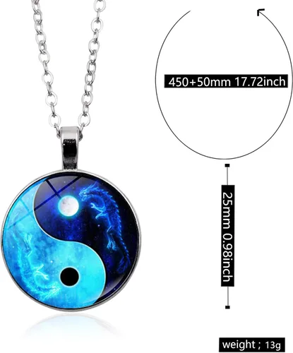 Vista 4 de Yin Yang - Collar con dije de filosofía china, símbolo taoísta, talismán, taichi, yoga, acero inoxidable, colgante de collar para mujeres y hombres
