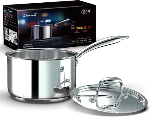 Vista 9 de Ciwete - Sartén de 2 cuartos con tapa, cacerola de acero inoxidable de tres capas de 2 cuartos con tapa de acero inoxidable, 2 líneas de medición
