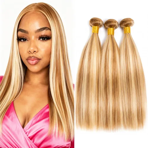 Vista 212 de P4613 Cabello humano rizado onda profunda marrón y paquetes mixtos 8 10 12 P4613 Ombre Marrón-Rubio-DP