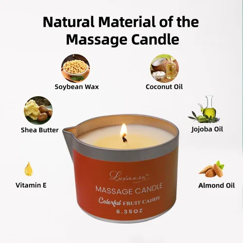 Vista 6 de Vela de masaje, aceite de soja perfumado a baja temperatura, terapia de calor, loción de aceite corporal, aceite de karité natural, aceite de masaje