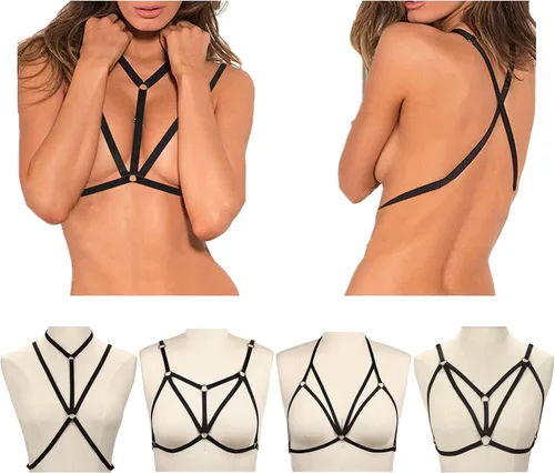 Vista 2 de ADRAMATA Lencería sexy para mujer con arnés de jaula, bralette de tiras sin cubos, talla grande, 4