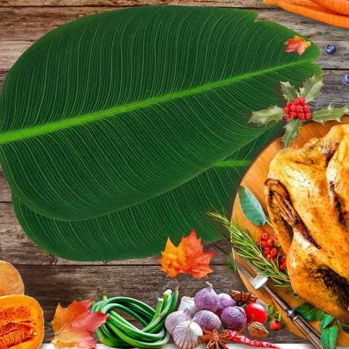 Vista 7 de SWR Hojas de plátano, manteles individuales de hojas, 10 piezas de hojas de plátano artificiales para fiesta hawaiana, aventura en la selva