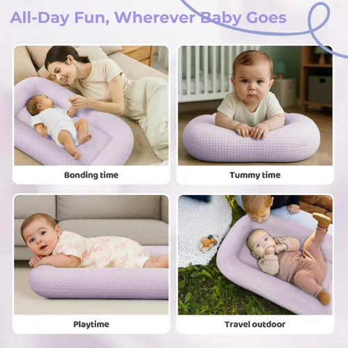 Vista 6 de Tumbona para bebé para recién nacido, tumbona infantil de 0 a 24 meses con funda para tumbona, tumbona ajustable para bebé, tela transpirable y Rosa