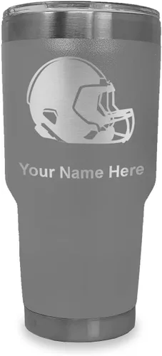 Vista 22 de LaserGram Vaso aislado al vacío de 20 onzas, casco de fútbol, grabado personalizado incluido (morado claro)