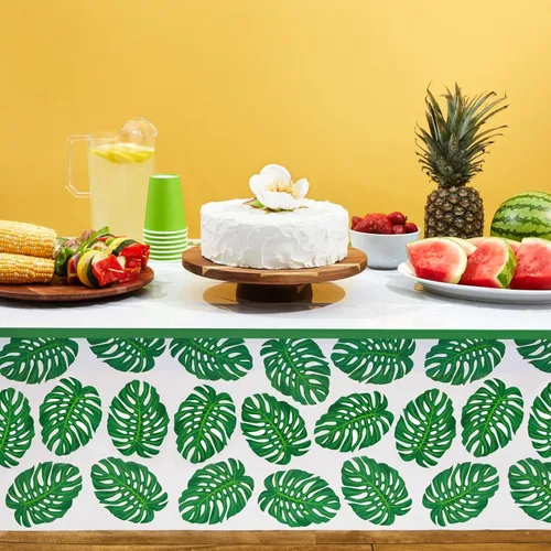Vista 2 de Manteles de hojas tropicales para luau hawaiano, fiesta de cumpleaños safari baby shower (3 unidades, 54 x 108 pulgadas)