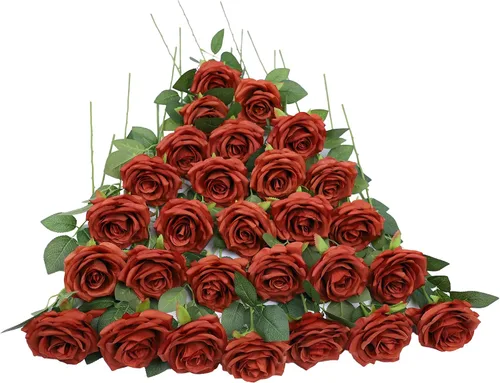 Vista 47 de LVEFIT 12 rosas artificiales de seda con tallo largo para bodas, despedidas de soltera, fiestas, decoración del hogar Blush
