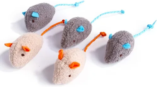 Vista 5 de Juguete interactivo para gatos, juguete de peluche en forma de ratón (3 unidades)