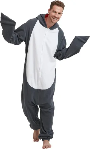 Vista 7 de Dodheah Mameluco de tiburón para adultos, disfraz de Halloween de animales, pijama de cosplay para hombres y mujeres, overol de dibujos animados
