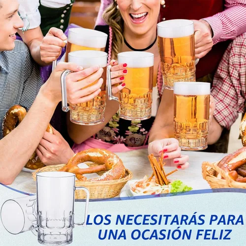 Vista 5 de Mifoci 12 tazas de cerveza de plástico de 26 onzas con asas, vasos de plástico transparente, vasos a granel reutilizables de acrílico para beber