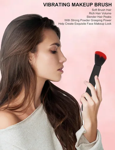 Vista 2 de Cepillo de maquillaje eléctrico, recargable de 10 velocidades, mezcla de cepillo facial vibratorio, contorno, resaltado y acabado de aerógrafo