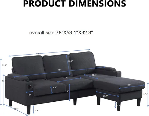 Vista 2 de Sofá modular de terciopelo en forma de L de 67 pulgadas con otomana, sofá convertible de 3 asientos con asiento profundo de nube para sala de estar