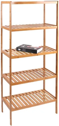Vista 25 de Estante de almacenamiento de madera maciza con estantes ajustables, estante de almacenamiento de bambú de varios niveles para cocina, sala de estar