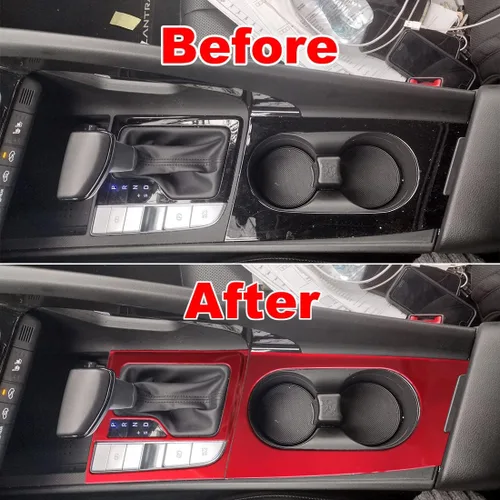 Vista 3 de ruihe Cubiertas de panel de consola de palanca de cambios de coche rojo Compatible con Hyundai Elantra 2021 2022 2023 2024 Versión de freno