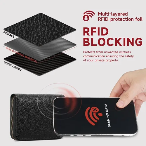 Vista 3 de SENDEFN Cartera de cuero para mujer, con bloqueo RFID, pequeñas carteras compactas, titular de la tarjeta de crédito con ventana de identificación
